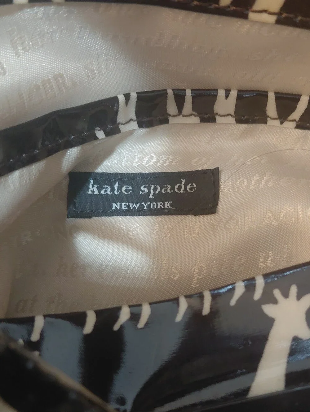 kate spade Giraffe Print Tote Black and Cream Bag